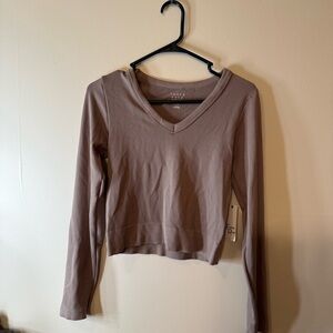 Brown Fitted Crop Long Sleeve Top